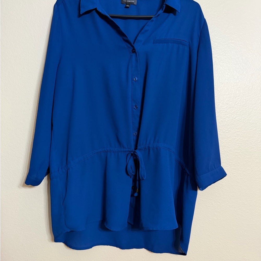 The Limited Royal Blue Button-Front Drawstring Shirt